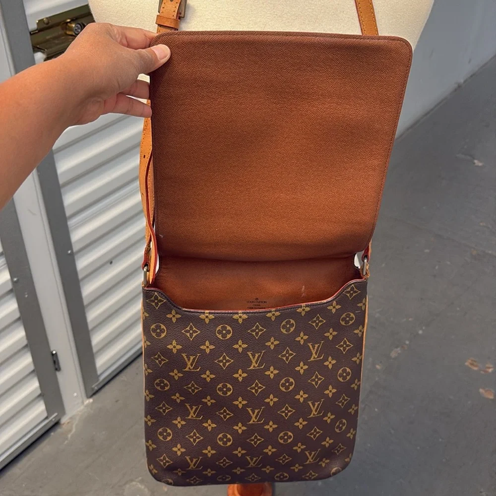 Louis Vuitton Brown Monogram Messenger Bag with Tan Strap